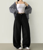 Curv cut line mega balloon fit banding cotton pants