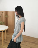 Serine Tiered Ribbon String Wrinkle Short Sleeve Blouse