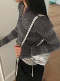 Near angora fur color matching stripe two-way diagonal zipper long sleeve knit