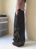 Furba Pintuck Shirred Raw Denim Two-Way Long Wide Jogger Pants