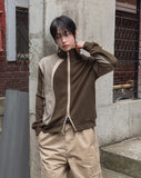 Tugen Suede Color Matching Stand Neck Zip-up