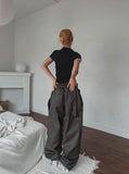 Heavy Double Knee Pintuck Wide String Pants
