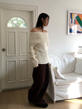 Palms Button Warmer Ribbed Off Shoulder Knit