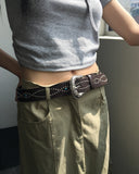 Chano Ribbon Strap Round Shirring Cropped Short-Sleeved T-Shirt