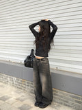 Get Black Blue Washing Wide Pants