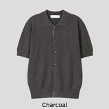 Ster color-block collar short-sleeve knit cardigan