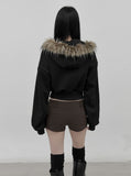 Multi-Fur Crop Hooded Zip-Up