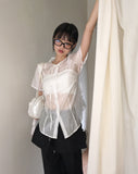 [2 sets!] Molene see-through bustier bra top set short-sleeved shirt