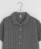 [BAONHAUS] Krunen Linen Check Short Sleeve Shirt Blouse