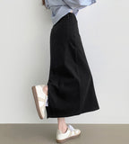 H-line Loose Back Slit Cotton Long Skirt