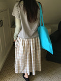 Lurun Check Shirring Cargo Banding Midi Skirt
