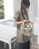 Kio check button strap short sleeve one-piece dress