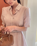 Kyle Embo Check Puff Shirt One Piece (Belt Set)