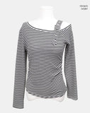 Wondeun Stripe One-Shoulder T-Shirt