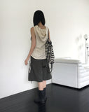 Arrit hippie button side shirring hooded sleeveless