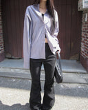 [MADE] Kael Color Matching Stripe Loose Fit Long Sleeve Shirt