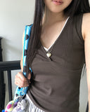 Piyo V-neck Rib Lace Sleeveless Shirt