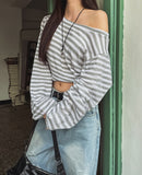 Dewey stripe off-shoulder long sleeves
