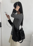 Mihoo Vintage Stripe Button Pocket Long Sleeve T-Shirt