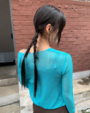 Sewn V-neck see-through button crop cardigan