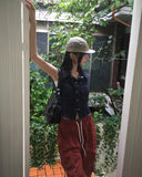 Tapi pocket snap button cap sleeve short sleeve denim shirt