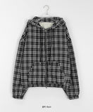 [unisex] Denkoku check fleece two-way hood zip-up