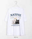 Netiku Cat Printed Over Short Sleeve Tee