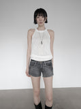 Fade pocket raw denim shorts