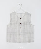 Yenmi Linen Check Button Sleeveless Blouse