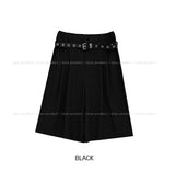Poly Stripe Bermuda Slacks (+Belt Set)