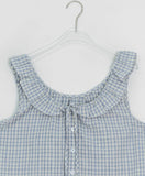Baso Check Frill Seersucker Boat-Neck Blouse
