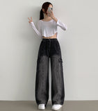 Cargo Pocket Washing Cut Line Wide Fit Denim Pants