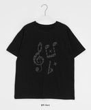 Vile Musical Note Printing Boxy Short Sleeve Tee