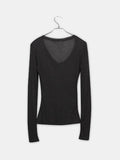 Linu Rib V-neck See-through Long Sleeve T-Shirt