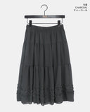 Hetty Tiered See-Through Frill Banding Midi Skirt
