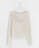 Lahomi Diagonal Ribbed Button Hood Long Sleeve Tee