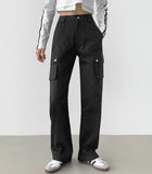 Cut long semi-straight cargo pocket pants