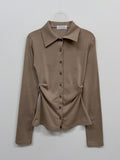 Shirring Collar Slim T-shirt