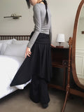 Gabet folding pile unbalance flare banding midi skirt