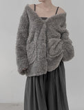 Blanket Pocket V-Neck Fur Cardigan