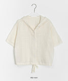 Minbomi Punching Lace Hood Short Sleeve Blouse