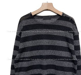 Shoulder snap stripe see-through tee