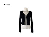 Cotter Punching Stripe Sleeveless Cardigan Set