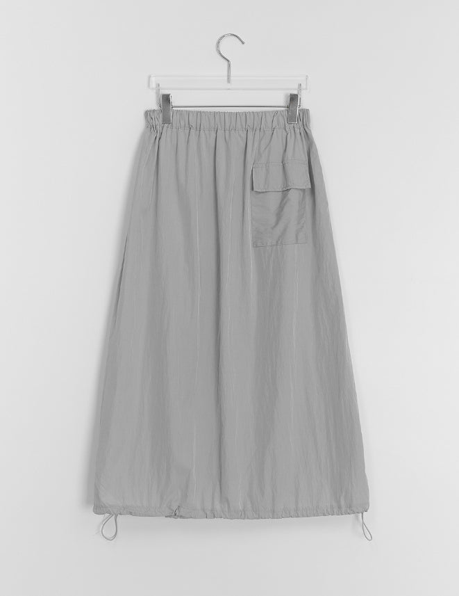 【BAON】Hesid Summer Banding Nylon Long Skirt 8seconds Cotton Nylon Pocket Long Skirt Black | A-Line for