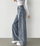 Curved Cut Line Pocket Point Wide Denim Pants