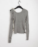 Fortwo Unbalance Off Shoulder Ribbon Ribbed Knit