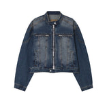 Ocean Washing Stitch Biker Denim Jacket