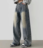 Yellow Teen Washing Long Wide 4 Season Denim Pants