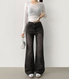 Span Relaxed Loose Long Bootcut Banding Denim Pants