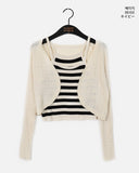 [SET] Zpin Stripe Sleeveless Cable Bolero Cardigan Set